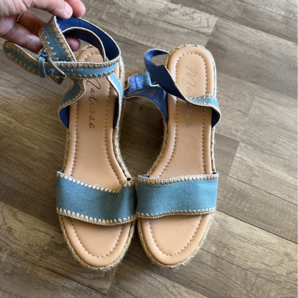 Matisse Strappy Wedge Sandals Blue Denim Sz 9 - Picture 2 of 7